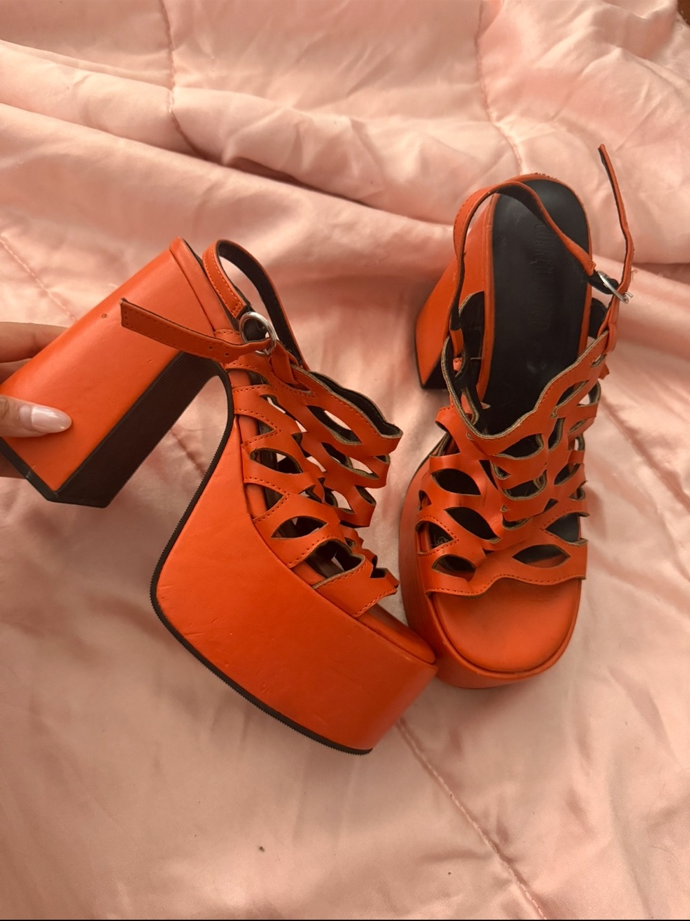 Sugar Thrillz Orange Cutout Platform Sandals
